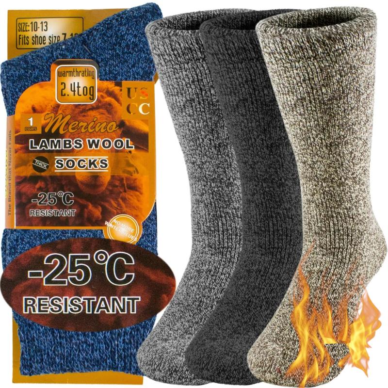 3 Pairs Winter Merino Lambs Wool Heavy Duty Thermal Boots Socks For Men Women Menswear Breathable Underwear