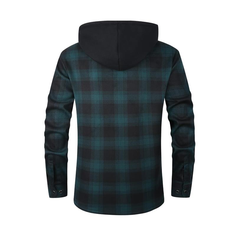 ESEA Men's Flannel Plaid Hooded Shirt - Warm, Casual Lumberjack Style with Pockets for Winter Work & Outdoor Activities Menswear Coats