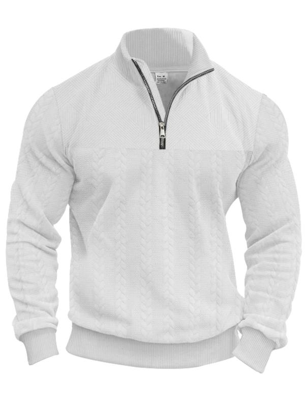 Men's Solid Zip Up Drop Shoulder Sweatshirt, Loose Casual Long Sleeve Stand Collar Pullover for Fall & Winter, Men's Clothes for Daily Wear