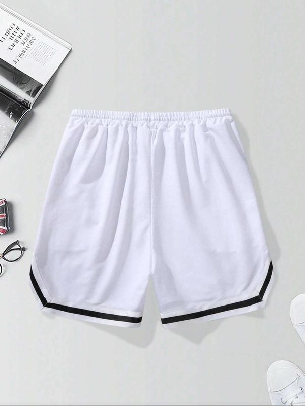 Men's Loose Cartoon Graphic Print Contrast Binding Track Shorts, Casual Pocket Drawstring Waist Shorts for Summer, Fashion Men's Bottoms for Daily Wear