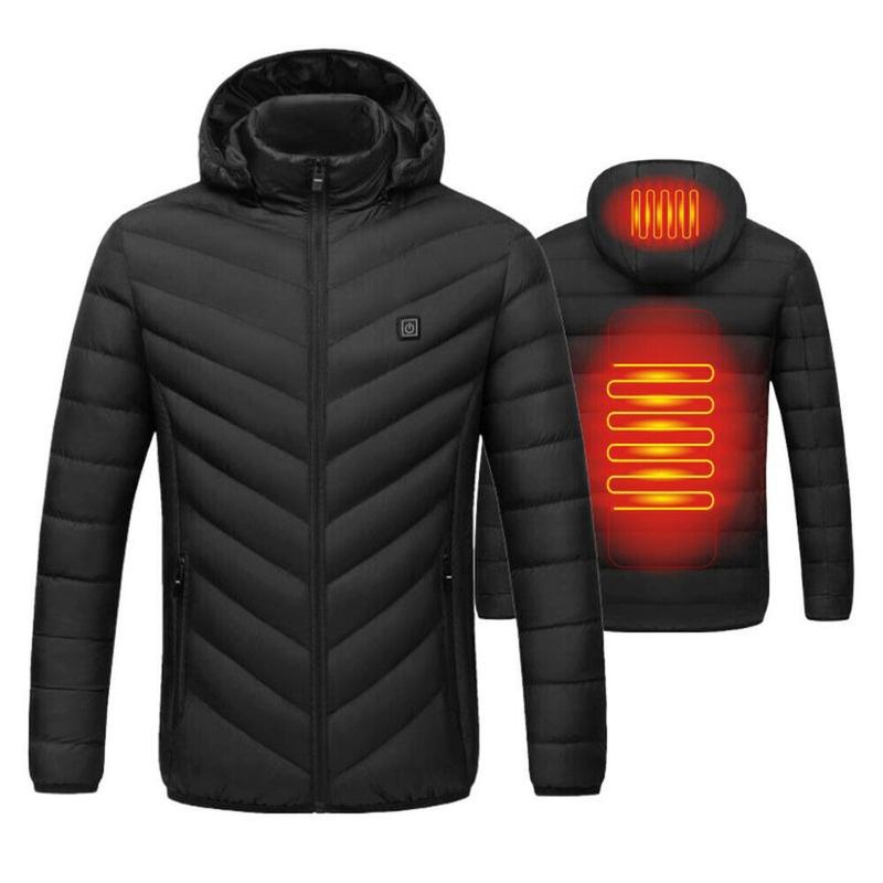 Winter Electric Heated Warm Jackets USB Heating Battery Power Coat Long Sleeves For Snow Ski Jacket - Medium heated jacket Menswear Coats Tops Man Casual Long Sleeve Bestie Beige Plain