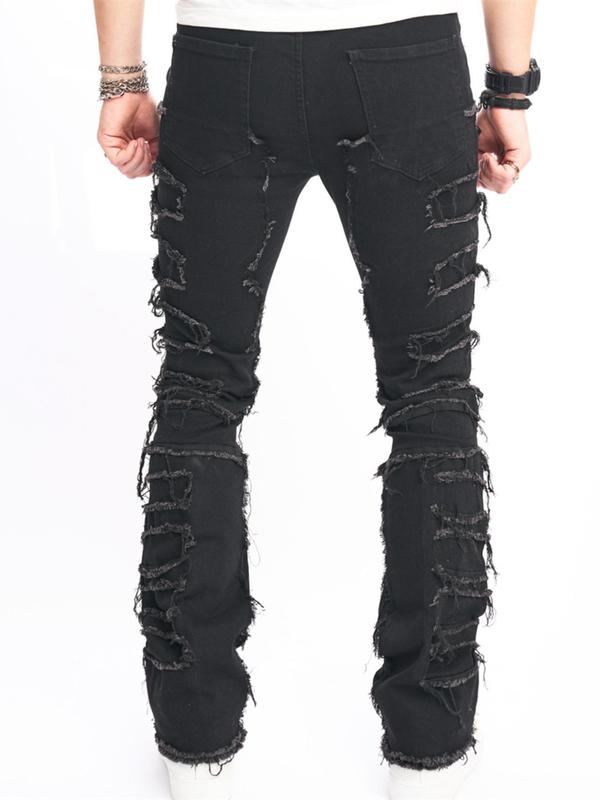 Men's Ripped Button Fly Jeans, Casual Comfy Pocket Design Denim Pants for Daily Wear, Fashion Men's Bottoms for All Seasons