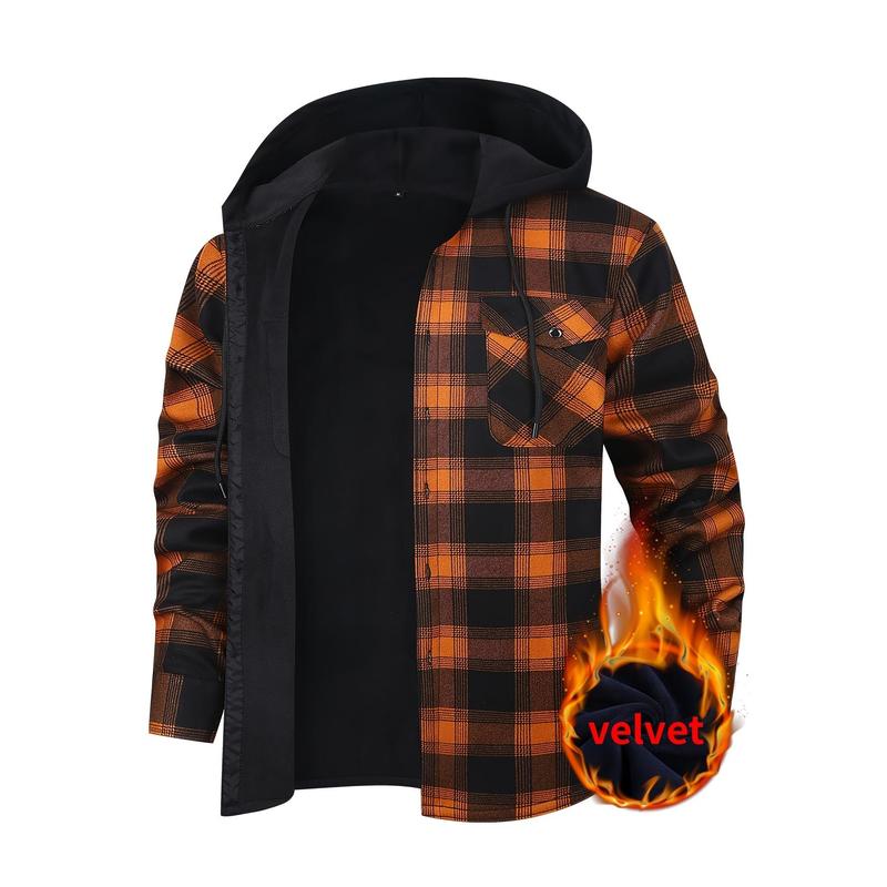 ESEA Men's Flannel Plaid Hooded Shirt - Warm, Casual Lumberjack Style with Pockets for Winter Work & Outdoor Activities Menswear Coats