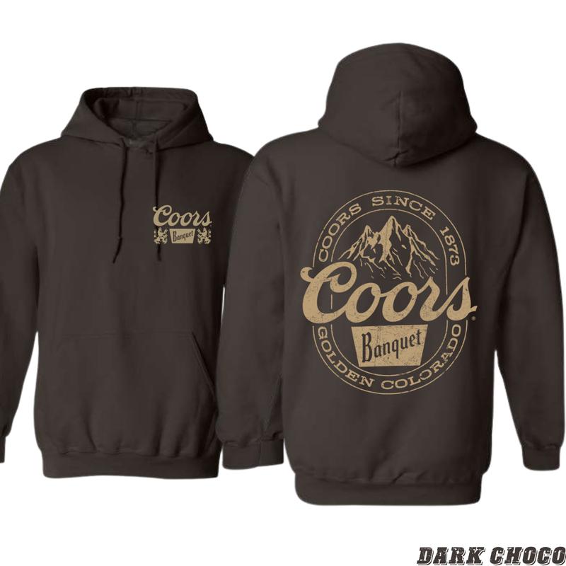 Coors Banquet Mountain Hoodie - Classic Design with Retro Coors Logo and Mountain Emblem for Men - Sweatshirts, Menswear Tops Pullover