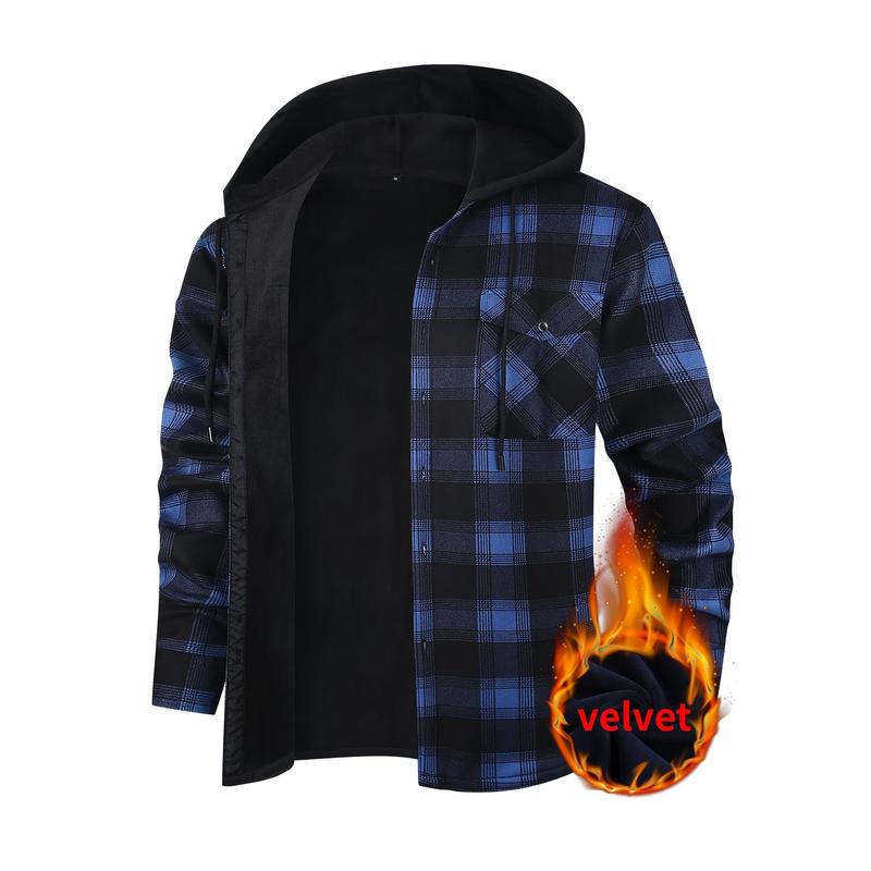 ESEA Men's Flannel Plaid Hooded Shirt - Warm, Casual Lumberjack Style with Pockets for Winter Work & Outdoor Activities Menswear Coats