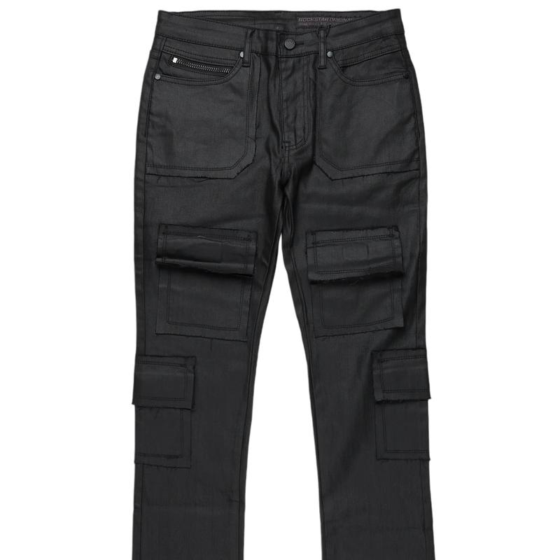 Tyrell Black Coated Stacked Flare Jean