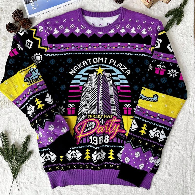 Nakatomi Plaza Christmas Ugly Knitted Sweater, Die Hard Christmas Ugly Sweater, Party 1988 Sweatshirt, Family Christmas Party Sweater