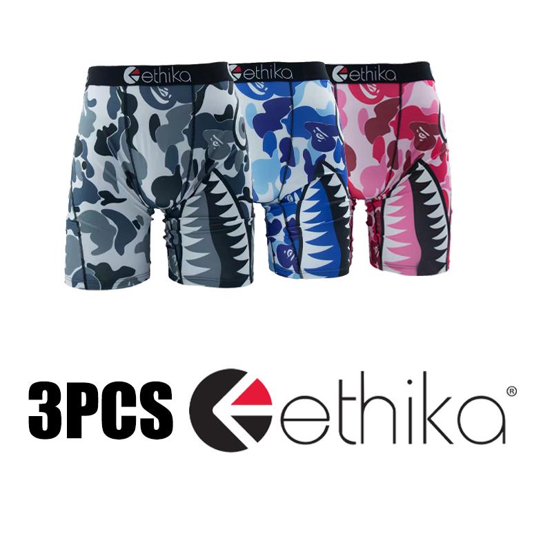 ethika pack 3 pieces boys campus comfortable sports basketball boxer briefs men's breathable shark print sexy underwear