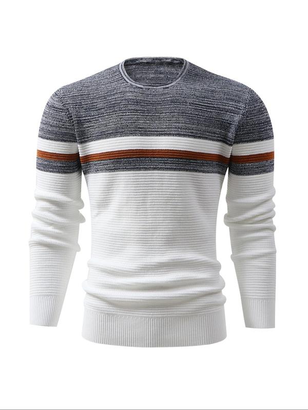 Men's Colorblock Round Neck Sweater, Slim Fit Casual Long Sleeve Crew Neck Jumper for Fall & Winter, Fashion Men's Knitwear for Daily Wear