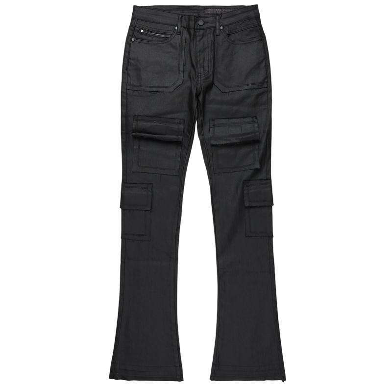 Tyrell Black Coated Stacked Flare Jean