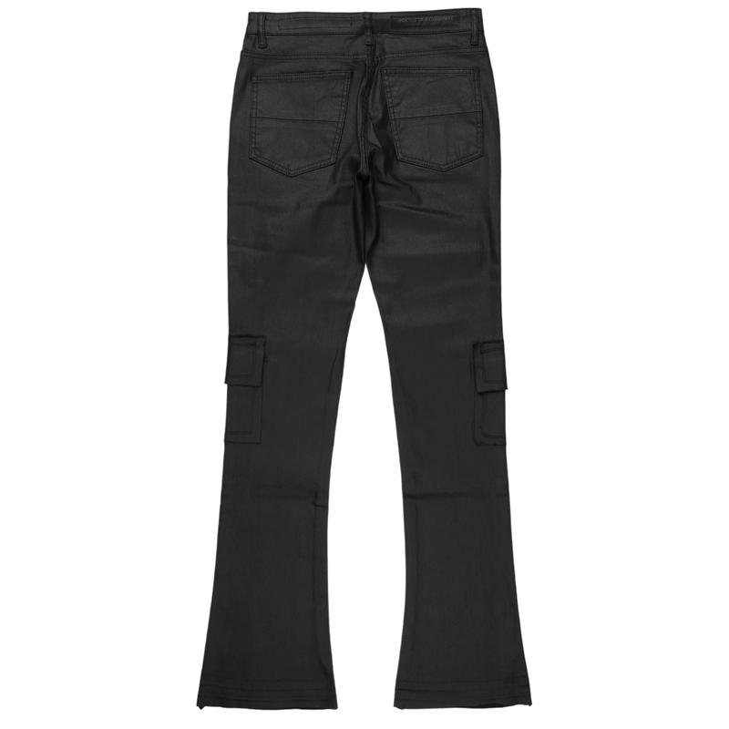 Tyrell Black Coated Stacked Flare Jean