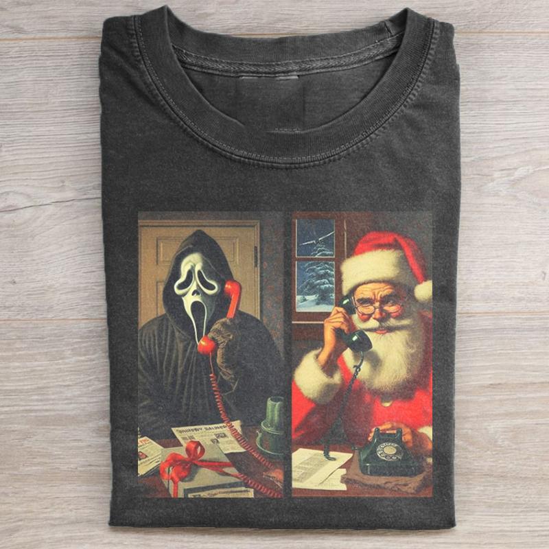 Funny Ghost Face Calling Santa T-shirt, Meme Chirstmas Shirt, Horro Movies and Chirstmas Shirt, Ideal Gift For Xmas Holiday, Cotton Unisex Clthng Menswear Top