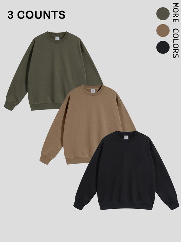 Men's Solid Drop Shoulder Sweatshirt, Casual Regular Fit Long Sleeve Round Neck Pullover for Fall & Winter, Men's Clothes for Daily Wear