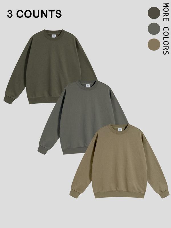 Men's Solid Drop Shoulder Sweatshirt, Casual Regular Fit Long Sleeve Round Neck Pullover for Fall & Winter, Men's Clothes for Daily Wear