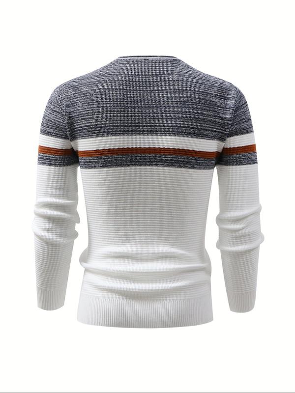 Men's Colorblock Round Neck Sweater, Slim Fit Casual Long Sleeve Crew Neck Jumper for Fall & Winter, Fashion Men's Knitwear for Daily Wear