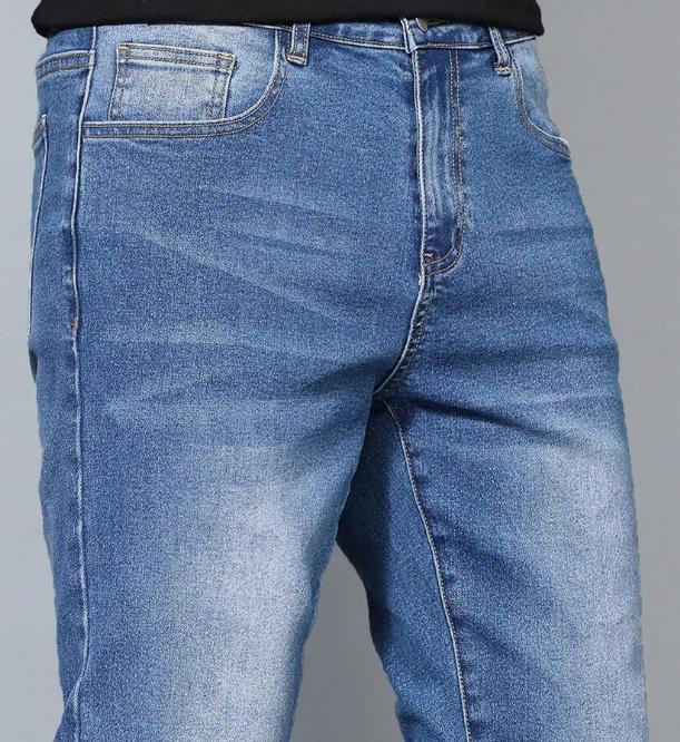 Men Slant Pocket Skinny Jeans Slim Fit Long Washed Light Jean Cargo Plain Blue Work Business Casual Husband Menswear Stylish Pants Streetwear