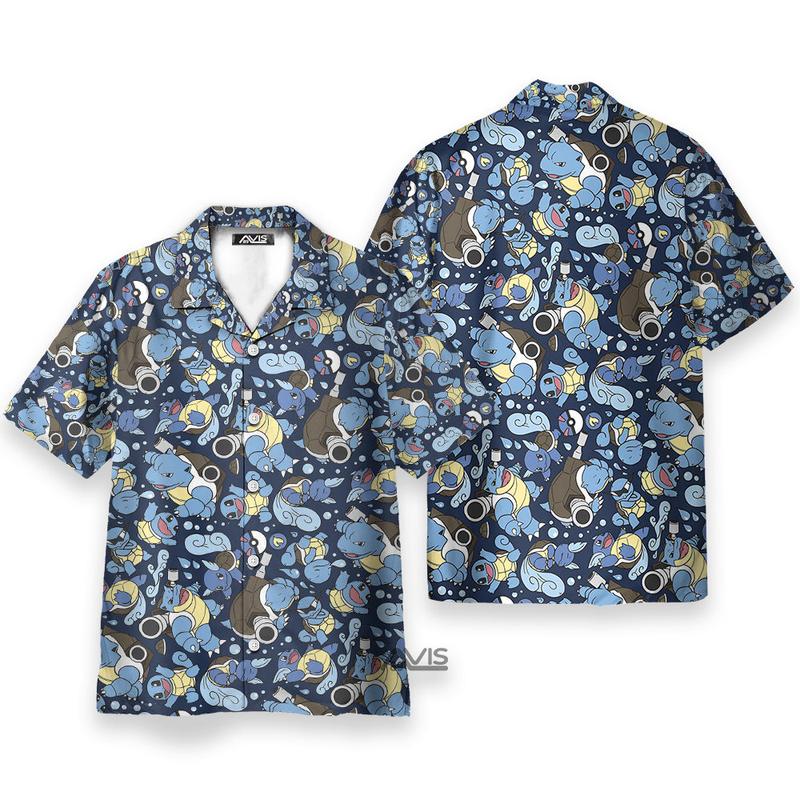 Blastoise Wartortle Squirtle Pokemon Pattern Hawaiian Shirt Retro Summer Shirt Gift Gift For Her Him Father Gift Mother Aloha Shirt Beach Outfit Floral Tropical Hawaii Shirt comaracshirt