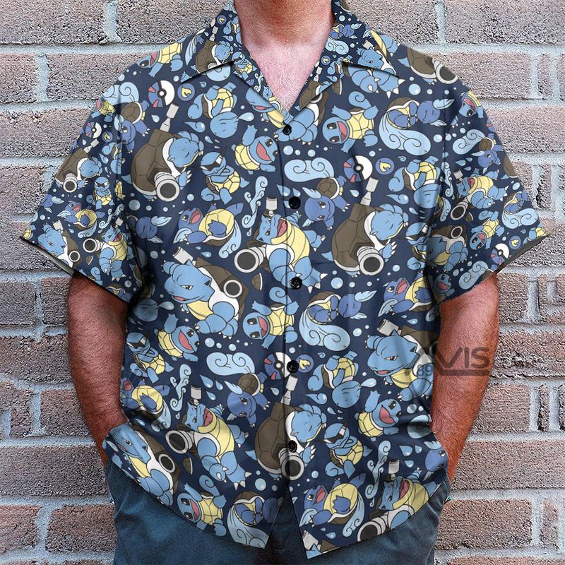 Blastoise Wartortle Squirtle Pokemon Pattern Hawaiian Shirt Retro Summer Shirt Gift Gift For Her Him Father Gift Mother Aloha Shirt Beach Outfit Floral Tropical Hawaii Shirt comaracshirt