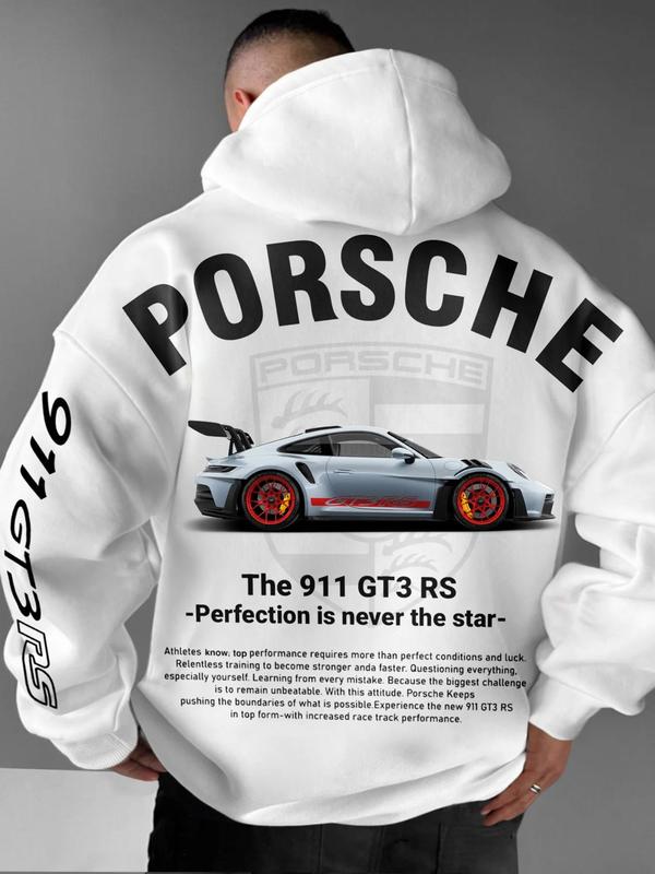 Unisex Car Lover Hoodie, Porsche Hoodie, Letter Print Hoodie, Casual Long Sleeve Hoodie for Fall & Winter, Men's Clothes for Daily Wear