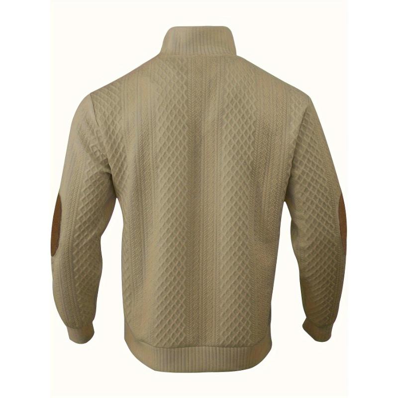 Men's Classic Jacquard Stand Collar Pullover Sweater - Casual Long Sleeve Knit Top for Fall Winter, Polyester