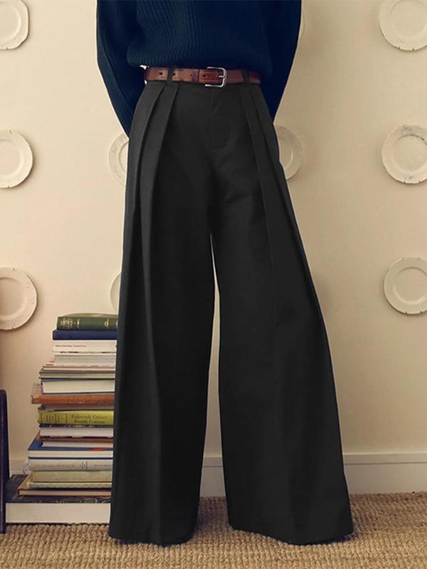 Men's Solid Button Fly  Plicated Wide Leg Pants, Loose Casual Comfy High Waist Trousers for Fall & Winter, Men's Bottoms for Daily Wear