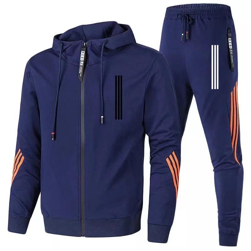 Men's Hoodies+Pants Two Piece Sets Triple Slant Hoodie Jacket Sport Zipper Tracksuits Sports Jogging Male Fitness Clothing