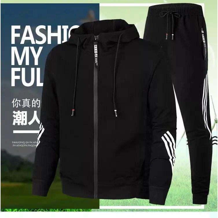 Men's Hoodies+Pants Two Piece Sets Triple Slant Hoodie Jacket Sport Zipper Tracksuits Sports Jogging Male Fitness Clothing