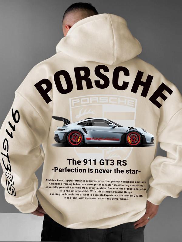 Unisex Car Lover Hoodie, Porsche Hoodie, Letter Print Hoodie, Casual Long Sleeve Hoodie for Fall & Winter, Men's Clothes for Daily Wear