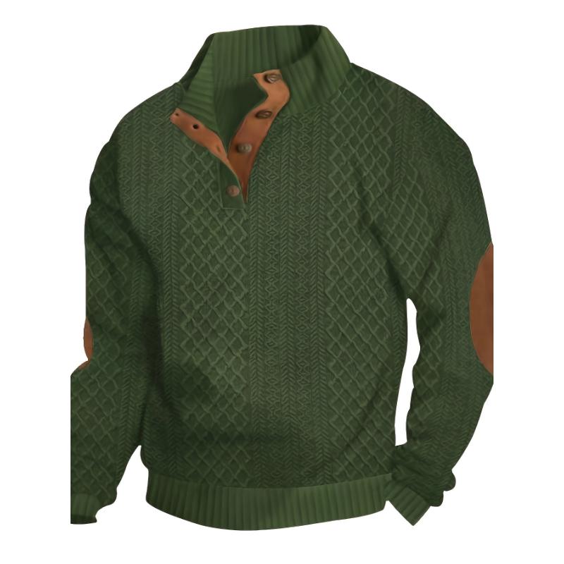 Men's Classic Jacquard Stand Collar Pullover Sweater - Casual Long Sleeve Knit Top for Fall Winter, Polyester