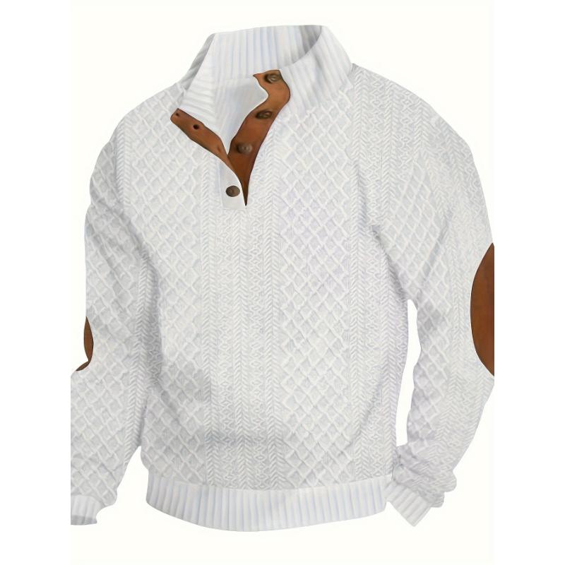 Men's Classic Jacquard Stand Collar Pullover Sweater - Casual Long Sleeve Knit Top for Fall Winter, Polyester