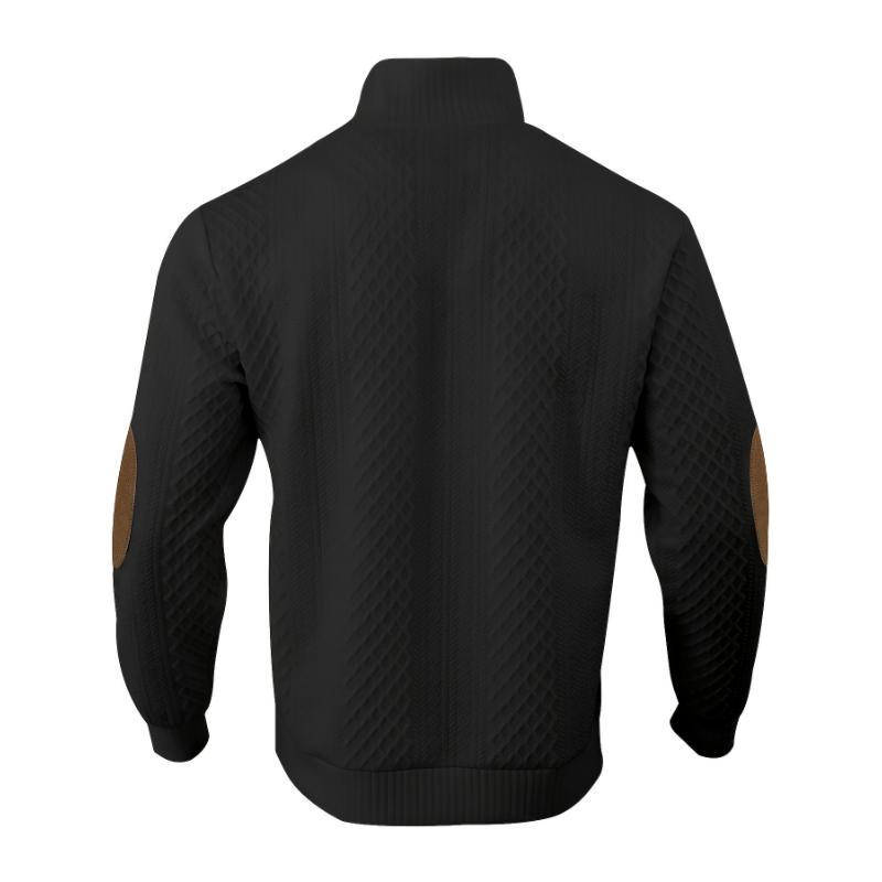 Men's Classic Jacquard Stand Collar Pullover Sweater - Casual Long Sleeve Knit Top for Fall Winter, Polyester