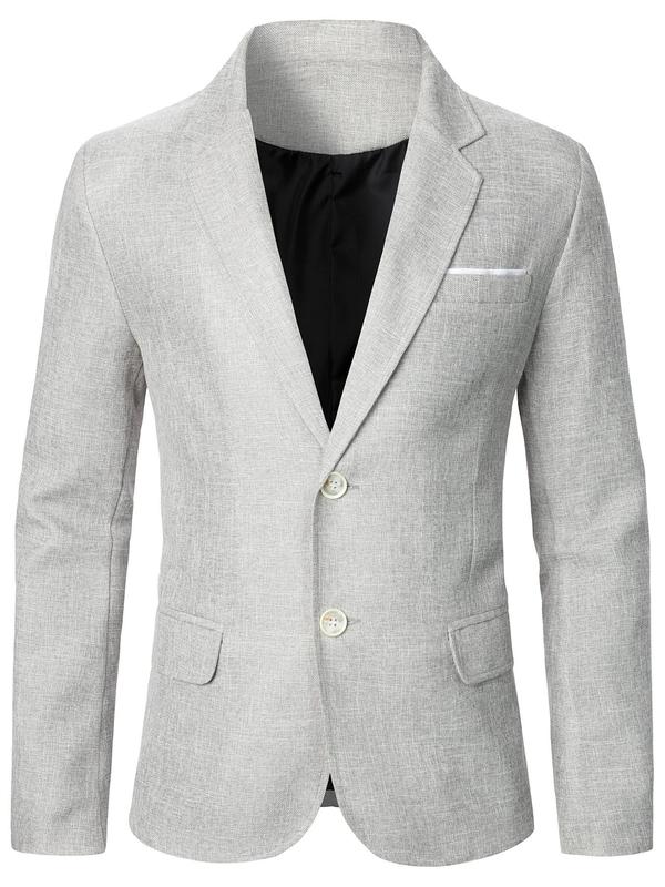 Menswear Solid Button Front Lapel Formal Blazer, Winter Outfits Regular Fit Casual Long Sleeve Suit Outwear for Work Office Business, Menswear for All Seasons