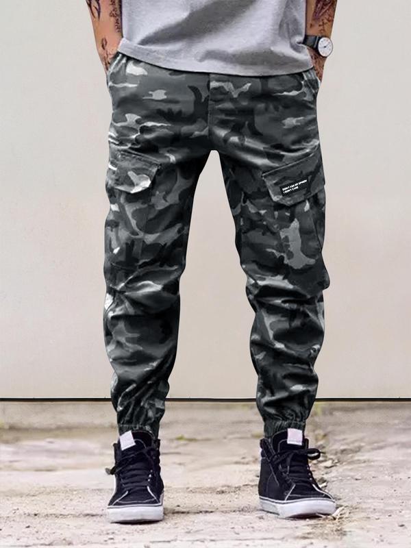 Men's Camouflage Print Pocket Cargo Pants, 2000s Pants for Men, Loose Street Drawstring Waist Jogger Pants for Daily Wear, Men Cargo Pants, Men's Designer Clothes