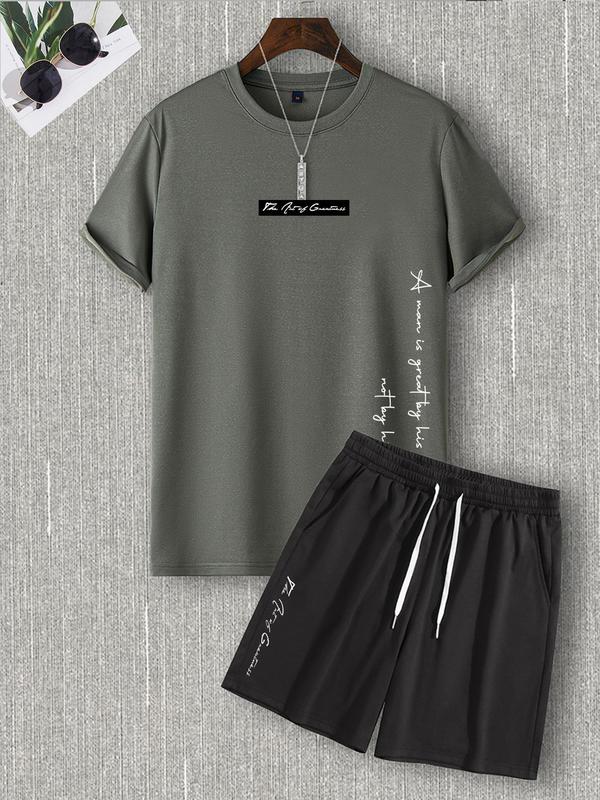 Two-Piece Set Men's Letter Print Pocket Co-ord Set, Casual Short Sleeve Tee & Drawstring Shorts Set, Father's Day Gift, Men Two-piece Outfits, Summer Outfits 2024