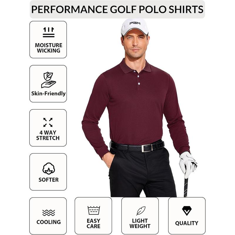 Long Sleeve Polo Shirts for Men Moisture Wicking Golf Shirts Quick Dry Work Hiking Casual Collared Shirt