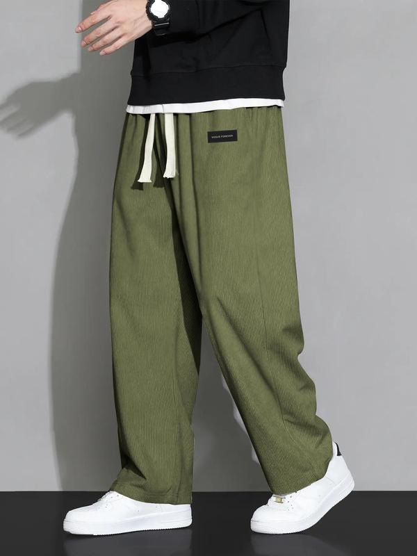 Men's Letter Print Corduroy Sweatpants, Loose Casual Comfy Pants for Fall & Winter, Men's Trousers for Daily Wear