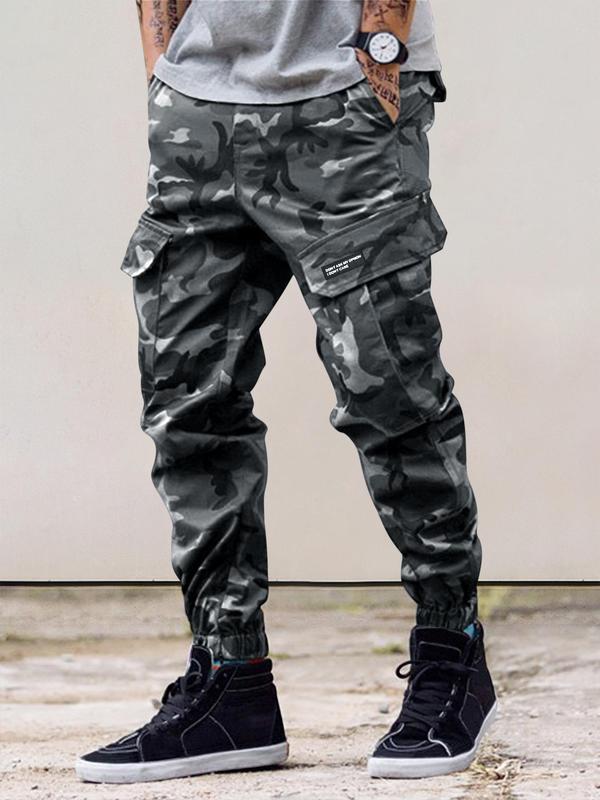 Men's Camouflage Print Pocket Cargo Pants, 2000s Pants for Men, Loose Street Drawstring Waist Jogger Pants for Daily Wear, Men Cargo Pants, Men's Designer Clothes