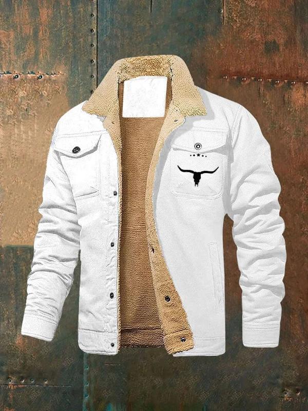 Men's Retro Western Winter Fleece Jacket | Warm Lined Truck Jacket with Multi-Pockets