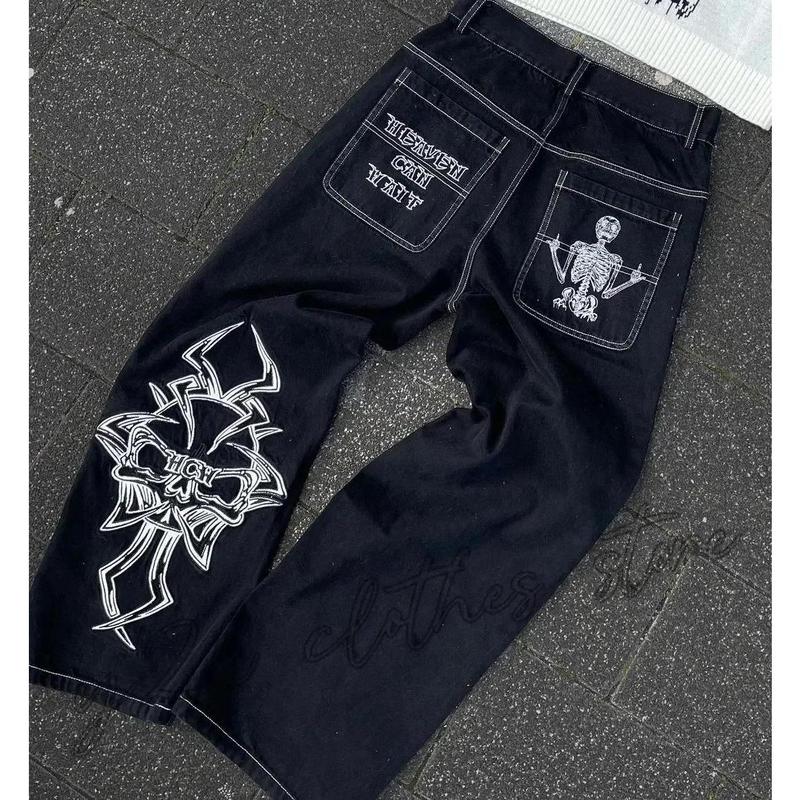 Streetwear Jeans Y2K Hip Hop Retro Striped Baggy Jeans Black Pants Men Women New Punk Rock High Waist Wide Leg Trousers Clothes