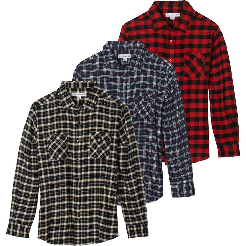 3 Pack: Men's Long-Sleeve Flannel Button Down Plaid Casual Shirt (Available in Big & Tall)