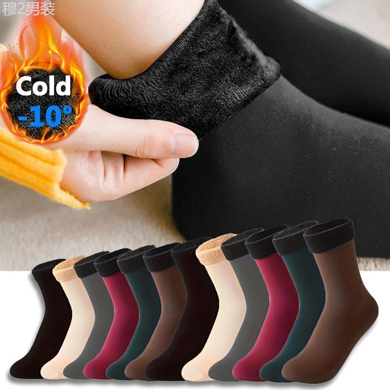 6 Pairs Winter Thermal Socks - Unisex Thickened Fleece Lined Mid-Calf Boot Socks, Soft Polyester and Spandex Knit Fabric, Solid Color, Hand Wash Recommended