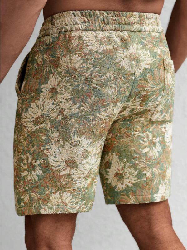 Men's Floral Print Drawstring Waist Shorts, Regular Fit Casual Pocket Shorts for Summer, Men's Bottoms for Daily Wear