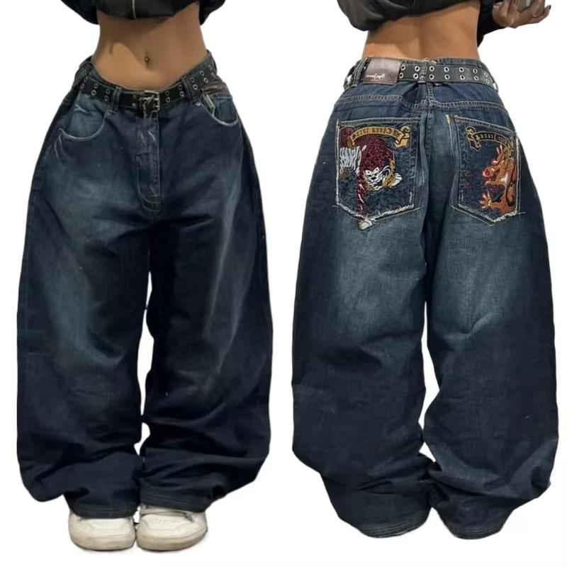 Street Vintage Jeans New Y2K Harajuku Wash Blue Multiple Pockets Baggy Jeans Denim Pants Mens Womens High Waist Wide Trousers