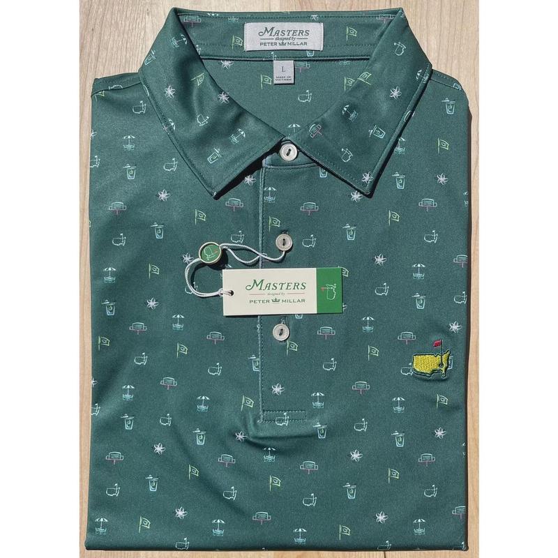 2024 Masters Peter Millar Green Icons Print Large L Men’s Golf Polo Shirt ? ⛳