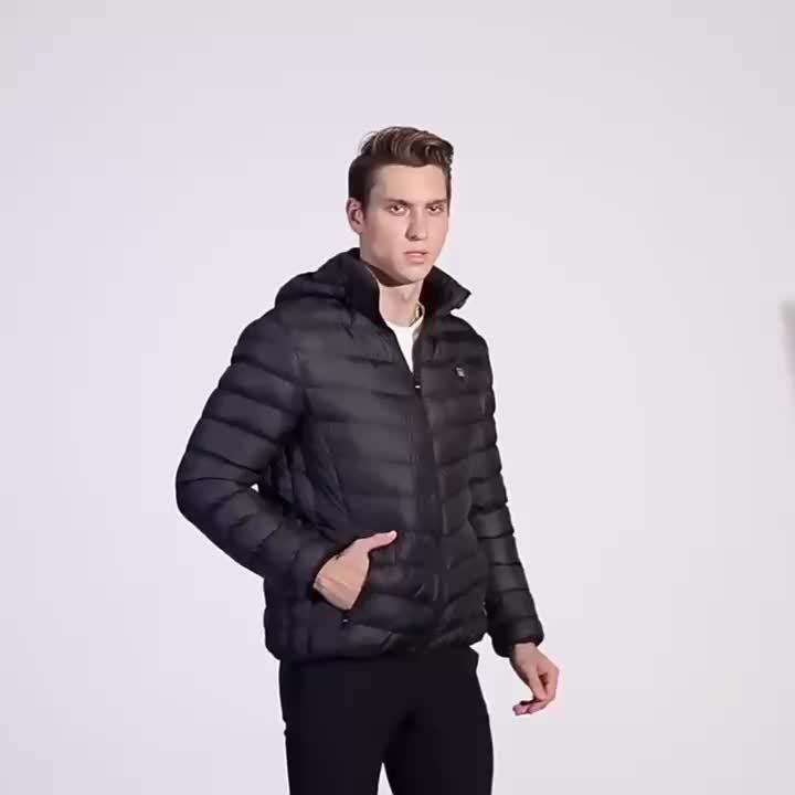 Men's Solid Color Heated, Heated Vest, Long Sleeved Zipper Hooded Jacket, Suitable For Winter Outdoor Use Excluding Power Bank