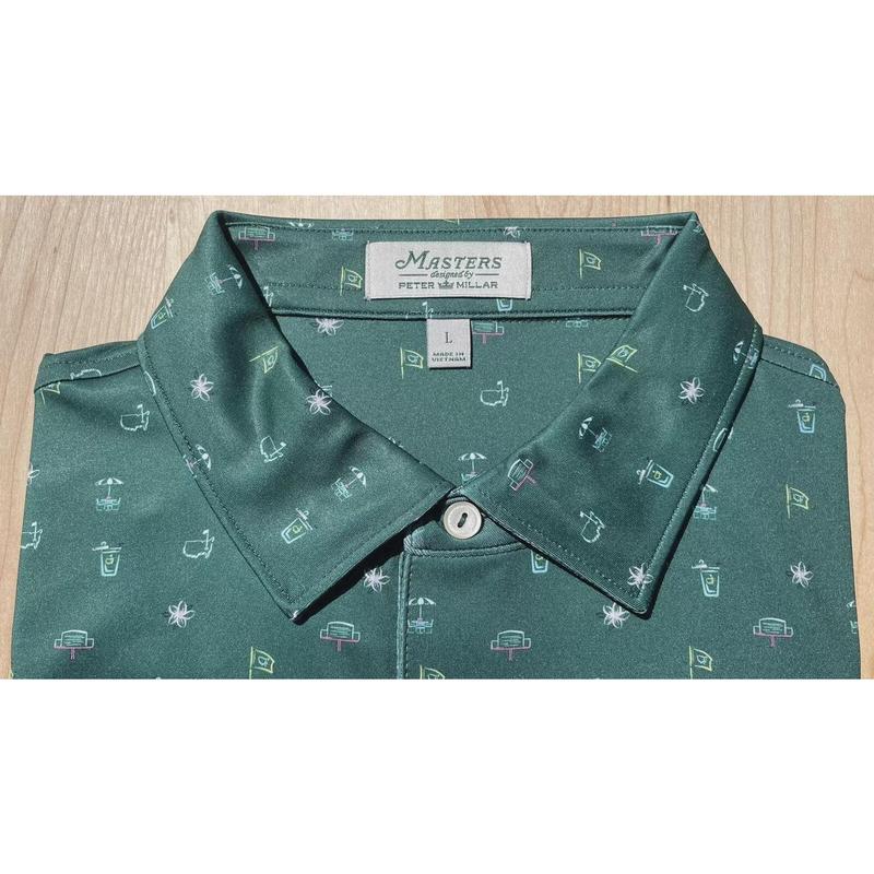 2024 Masters Peter Millar Green Icons Print Large L Men’s Golf Polo Shirt ? ⛳