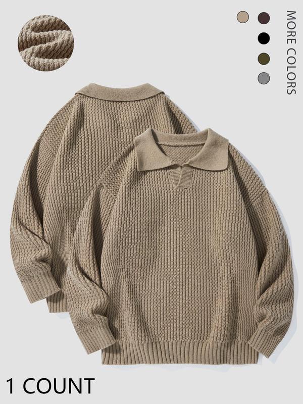 Men's Solid Drop Shoulder Collared Sweater, Regular Fit Casual Long Sleeve Jumper for Fall & Winter, Sweaters for Men, Men's Knitwear for Daily Wear Tops