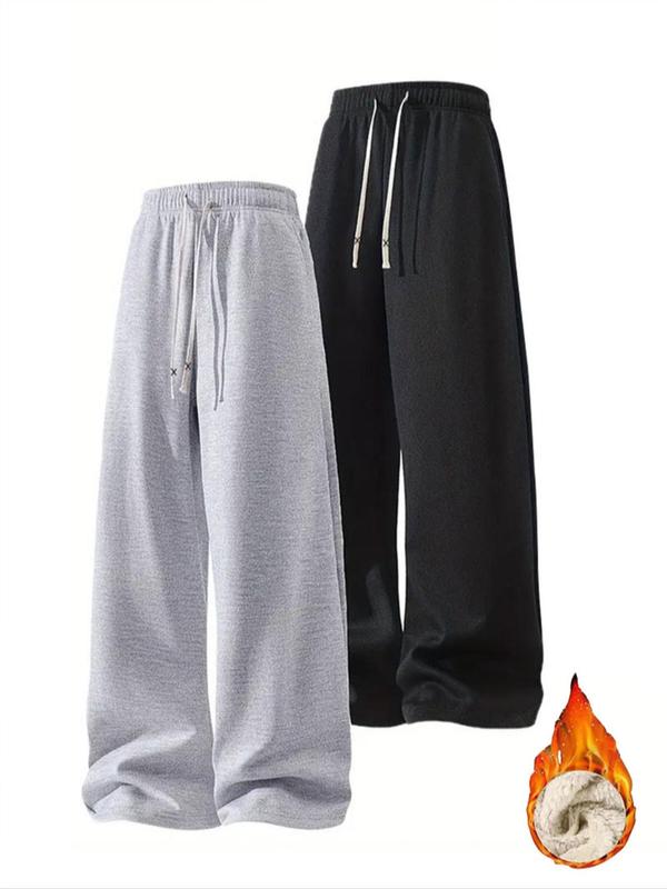 Men's Solid Drawstring Waist Wide Leg Pants, Casual Comfy Pocket Trousers for Daily Wear, Men's Bottoms for All Seasons