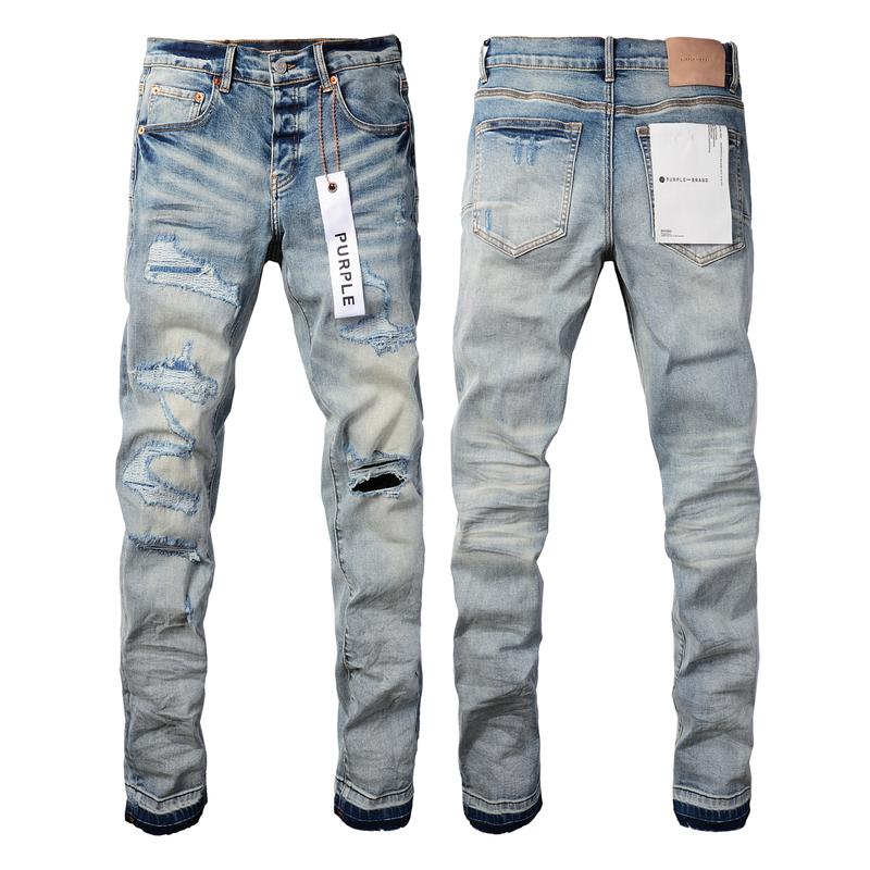 Purple-brand Men's Jeans Slim Fit Stretch Jeans Baggy Ripped Straight Skinny Denim Pants for Men Fashionable Biker Motocycle Holes Pants 2024