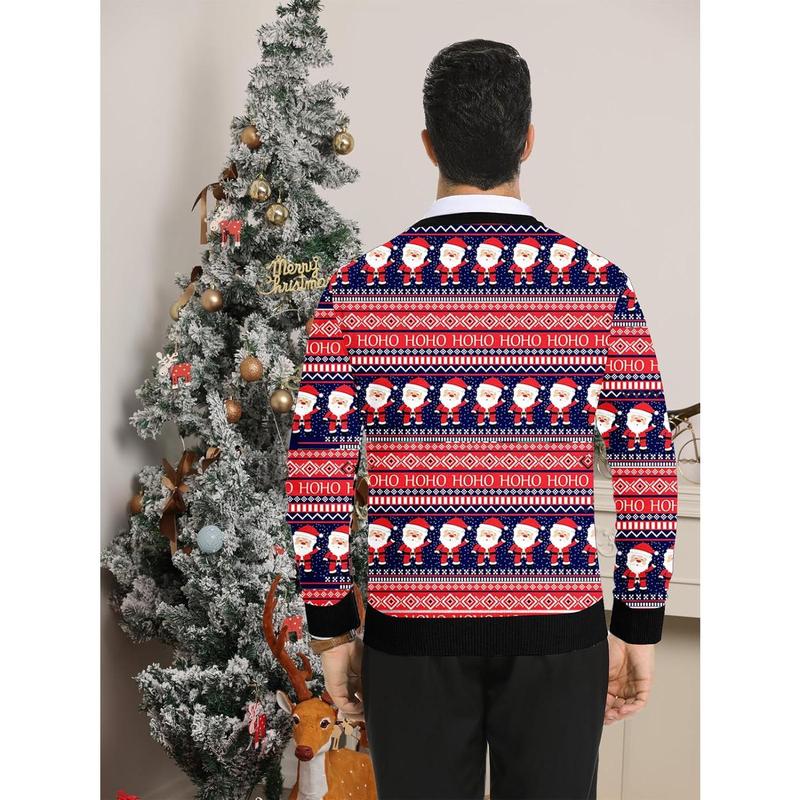 Men's 2024 Ugly Christmas Cardigan Cozy Pullover Sweater V Neck Buttons Soft Knitwear